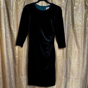 Eliza J Dark Emerald Green Gathered Velvet Sheath Mini Dress Size 8 EUC